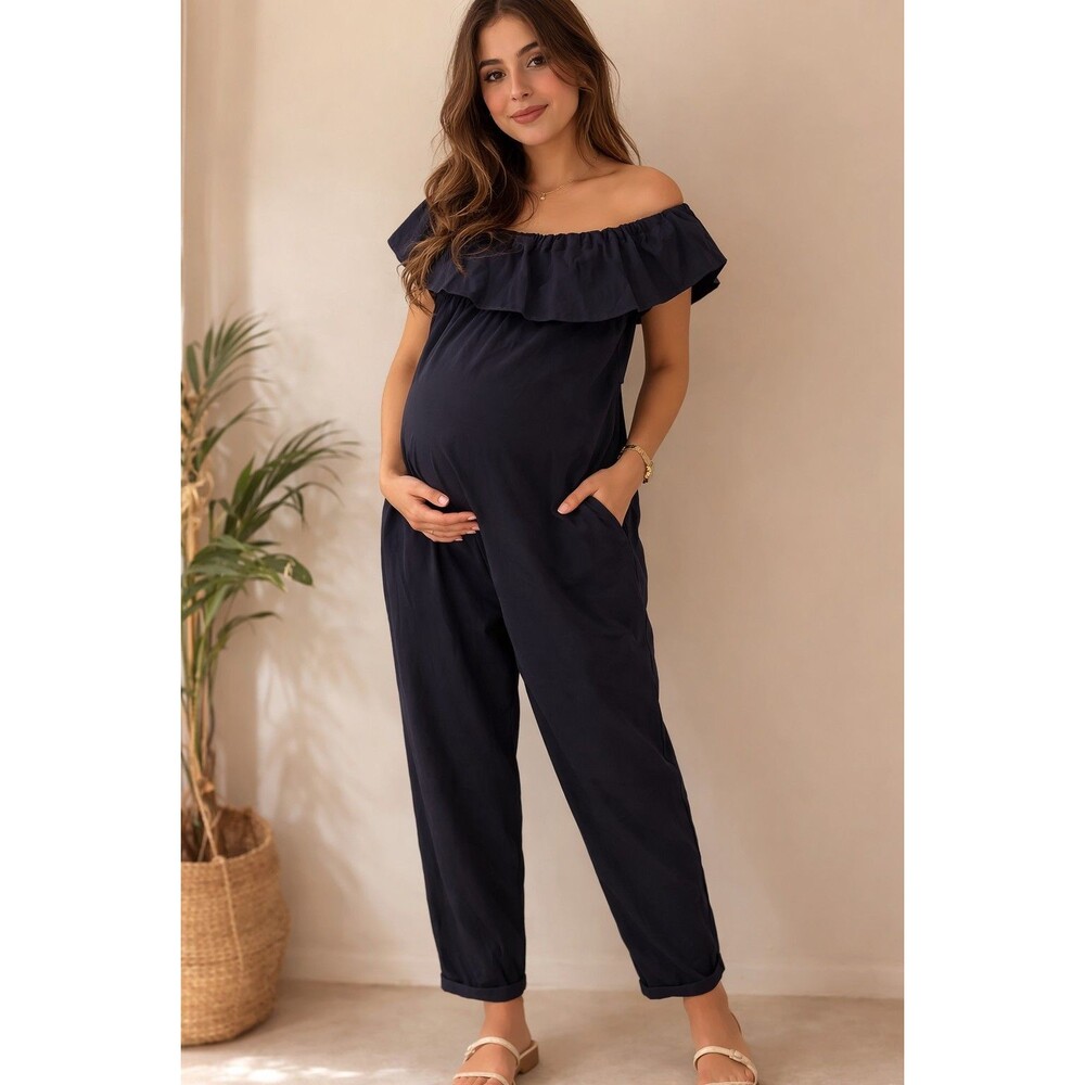 Hatch Maternity Jumpsuit Chloe Size P/Small Ruffle Neck Postpartum Comfy Soft